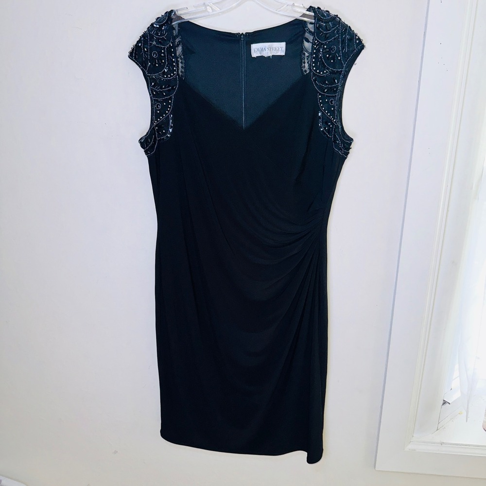 Beaded Homecoming Autumn Wedding Guest Ruched Midi Dress Black